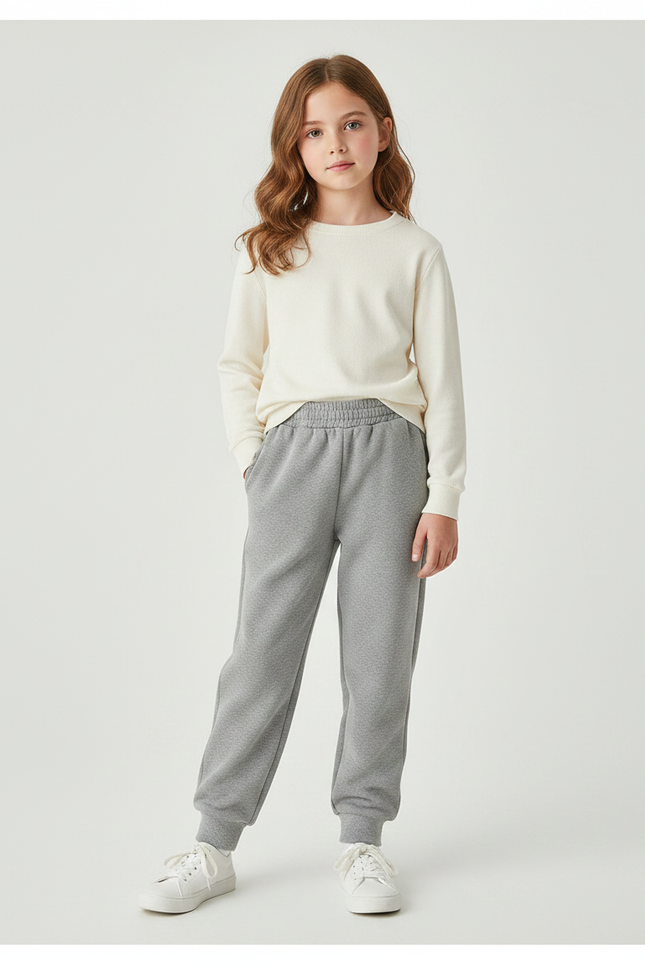 Pantalon Gris Molletonné Ample Décontracté Confortable Unisexe