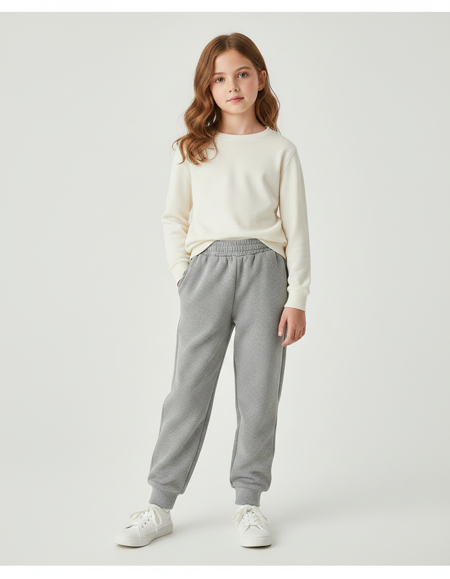 Pantalon Gris Molletonné Ample Décontracté Confortable Unisexe