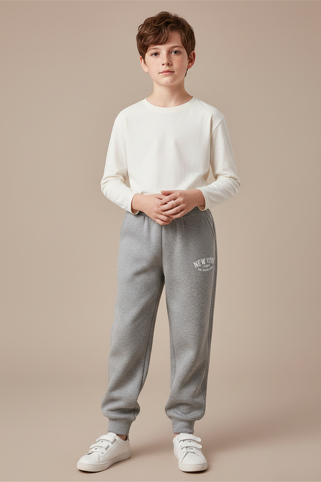 Pantalon Gris Sport Enfant Imprimé Lettres Décontracté - Molleton