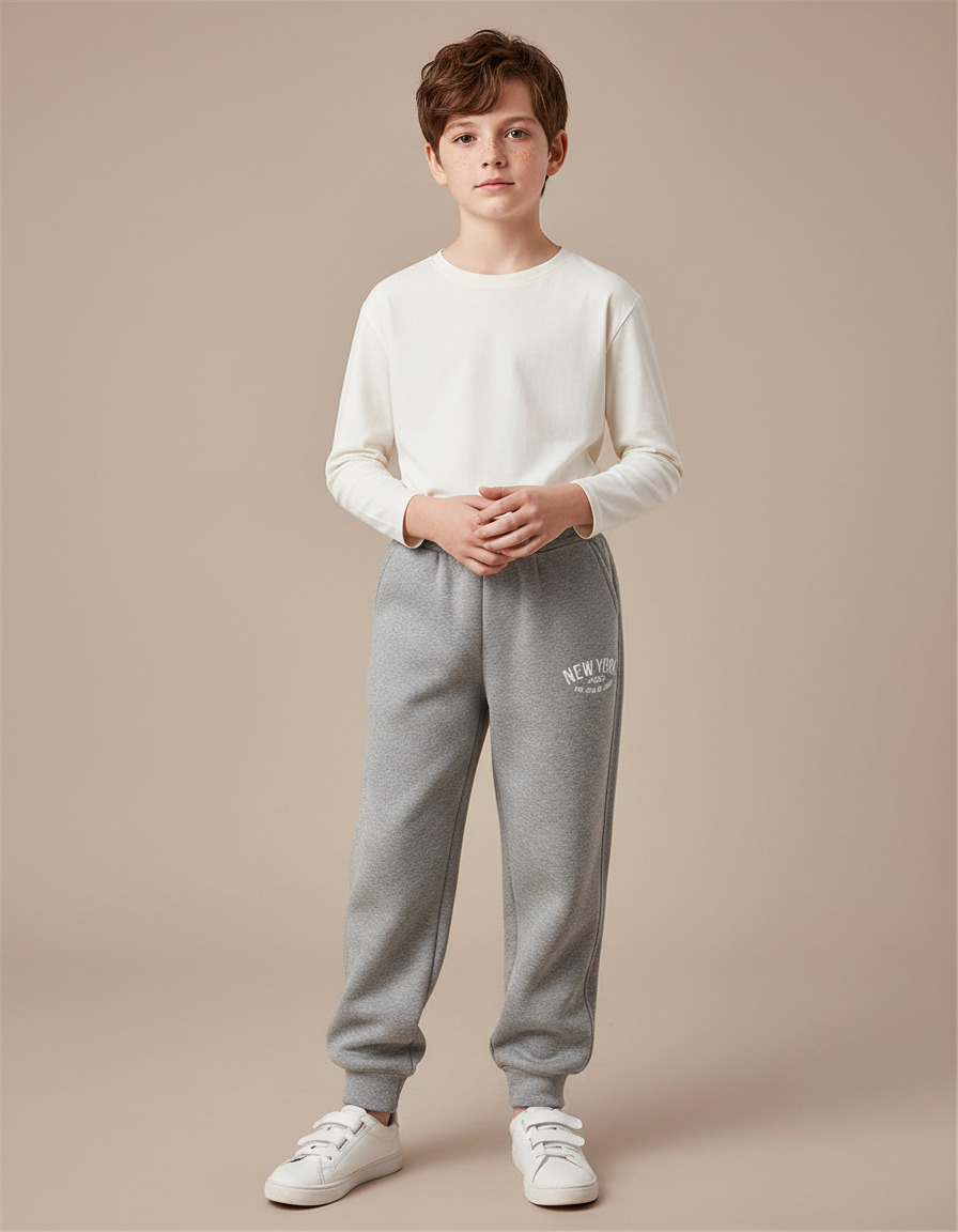 Pantalon Gris Sport Enfant Imprimé Lettres Décontracté - Molleton