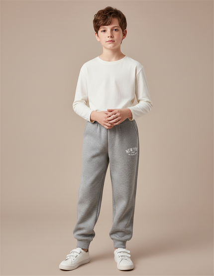 Pantalon Gris Sport Enfant Imprimé Lettres Décontracté - Molleton