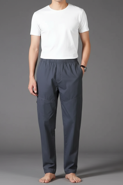 Pantalon Gris Coton Droit Décontracté Homme Élastique - Polyester