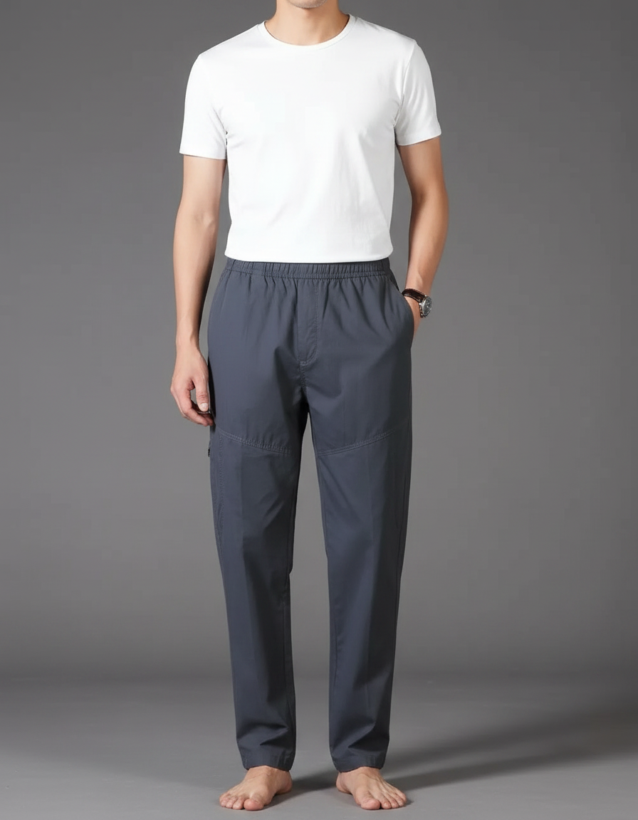 Pantalon Gris Coton Droit Décontracté Homme Élastique - Polyester