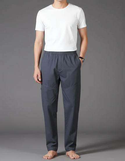 Pantalon Gris Coton Droit Décontracté Homme Élastique - Polyester