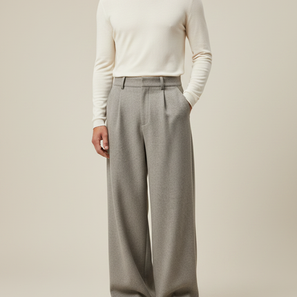 Pantalon Gris Laine Drapé Ample Élégant Homme