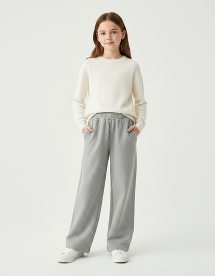 Pantalon Gris Ample Molletonné Confortable Fille