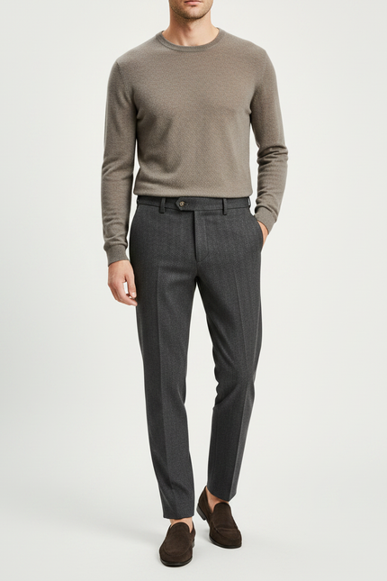 Pantalon Gris Laine Slim Business Texturé Homme