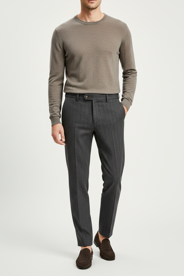 Pantalon Gris Laine Slim Business Texturé Homme