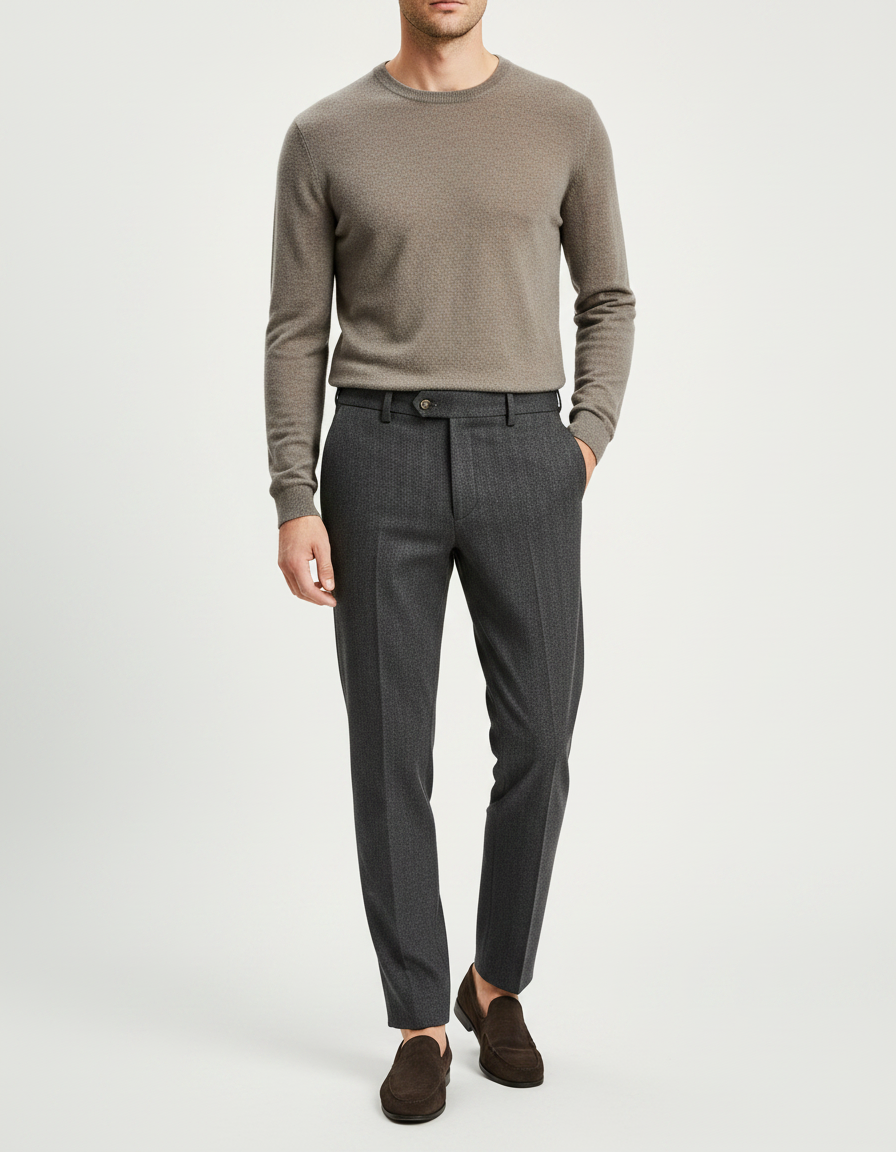 Pantalon Gris Laine Slim Business Texturé Homme