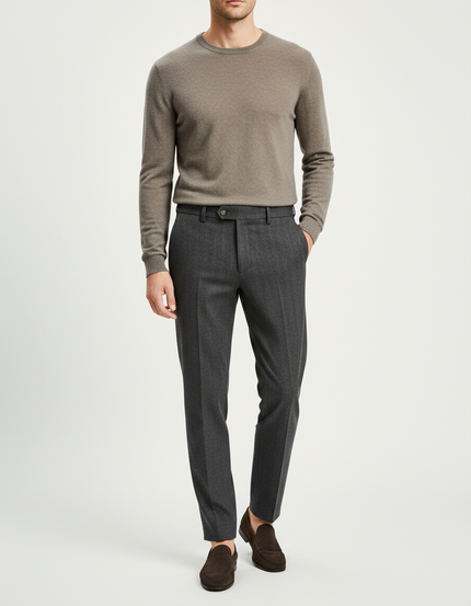 Pantalon Gris Laine Slim Business Texturé Homme