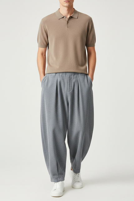 Pantalon Carotte Homme Gris - Cordé