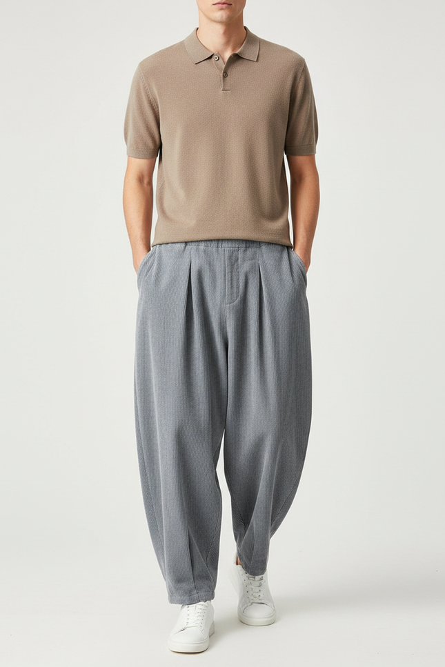 Pantalon Carotte Homme Gris - Cordé