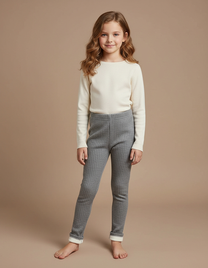 Pantalon Gris Côtelé Chaud Enfant Molletonné Hiver