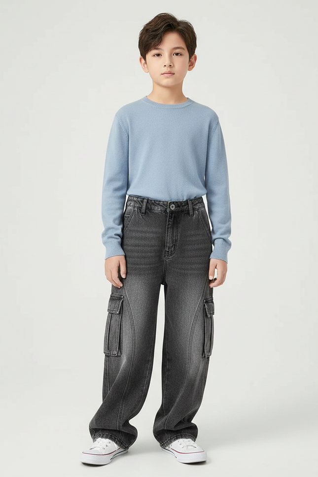 Pantalon Gris Cargo Ample Baggy Enfant - Jean