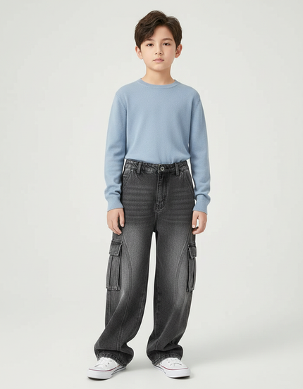 Pantalon Gris Cargo Ample Baggy Enfant - Jean