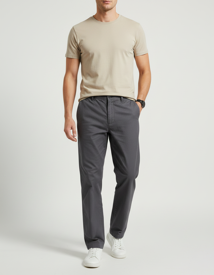 Pantalon Tissu Homme Gris - Coton