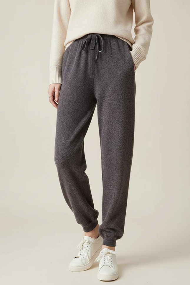 Pantalon Gris Jogging Laine Décontracté Confortable Femme