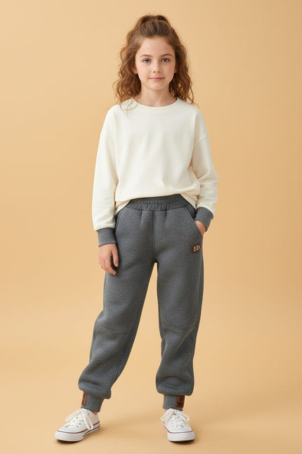 Pantalon Gris Molletonné Sportif Enfant Confortable Hiver