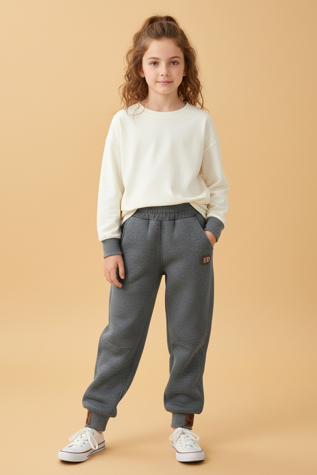 Pantalon Gris Molletonné Sportif Enfant Confortable Hiver