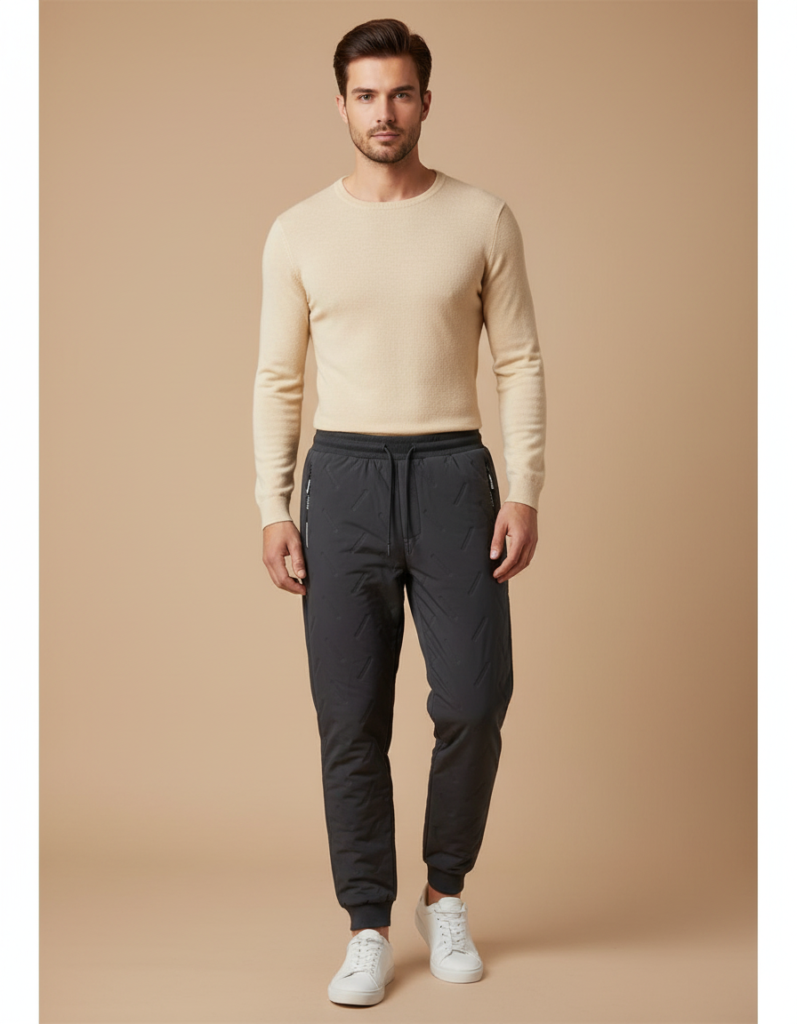 Pantalon Gris Matelassé Jogging Chaud Homme - Polyester