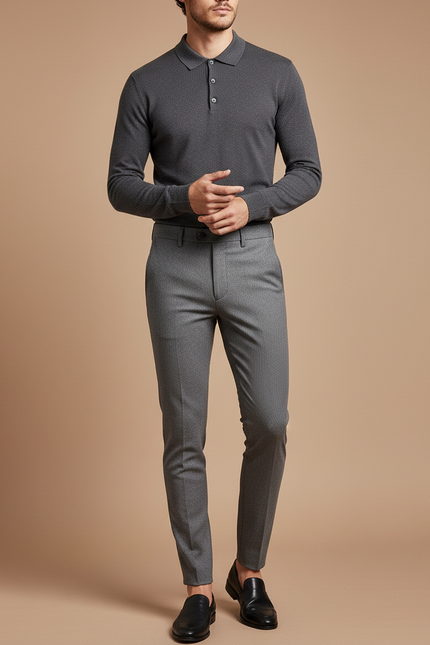 Pantalon Gris Slim Homme Habillé Stretch Formel - Polyester