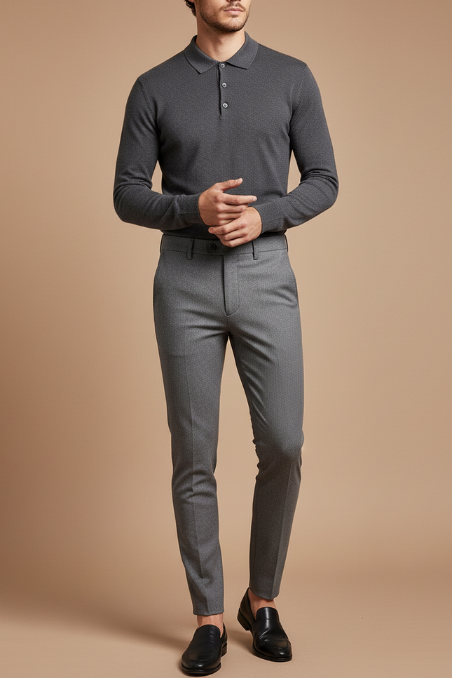 Pantalon Gris Slim Homme Habillé Stretch Formel - Polyester