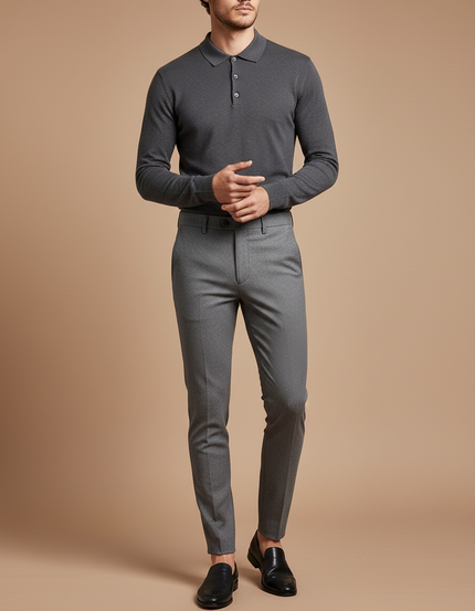 Pantalon Gris Slim Homme Habillé Stretch Formel - Polyester