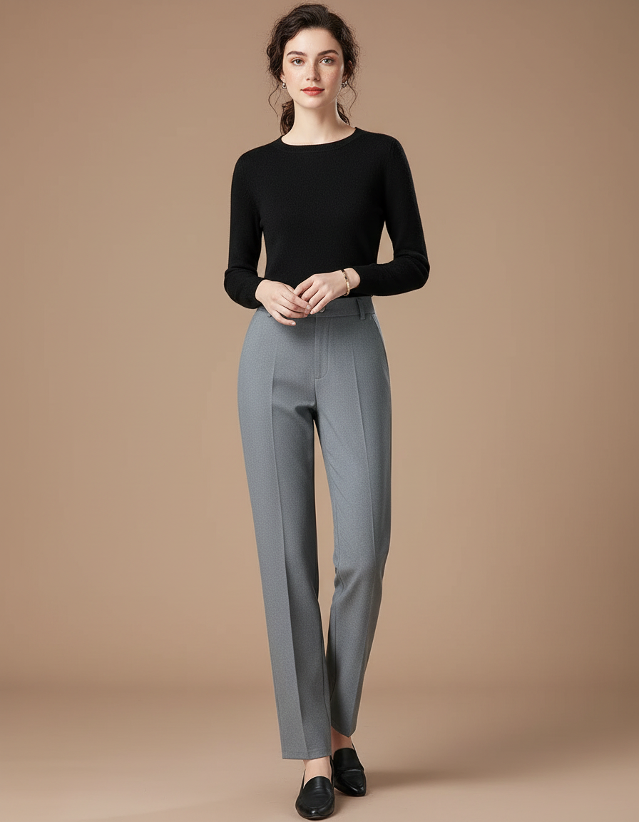 Pantalon Gris Taille Haute - Polyester