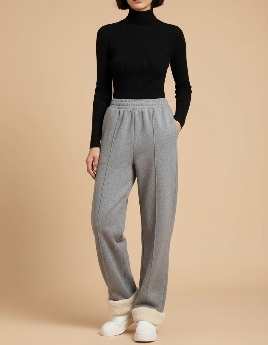 Pantalon Gris Molletonné Ample Confortable Femme Doublé