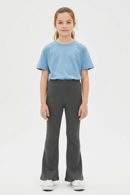 Pantalon Gris Côtelé Évasé Confortable Enfant - Cordé