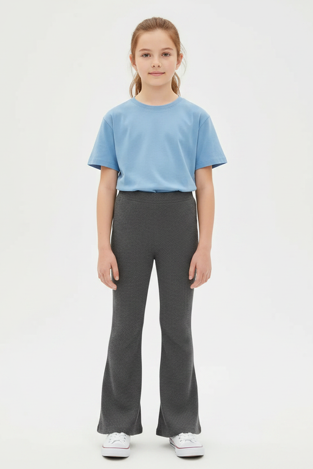 Pantalon Gris Côtelé Évasé Confortable Enfant - Cordé
