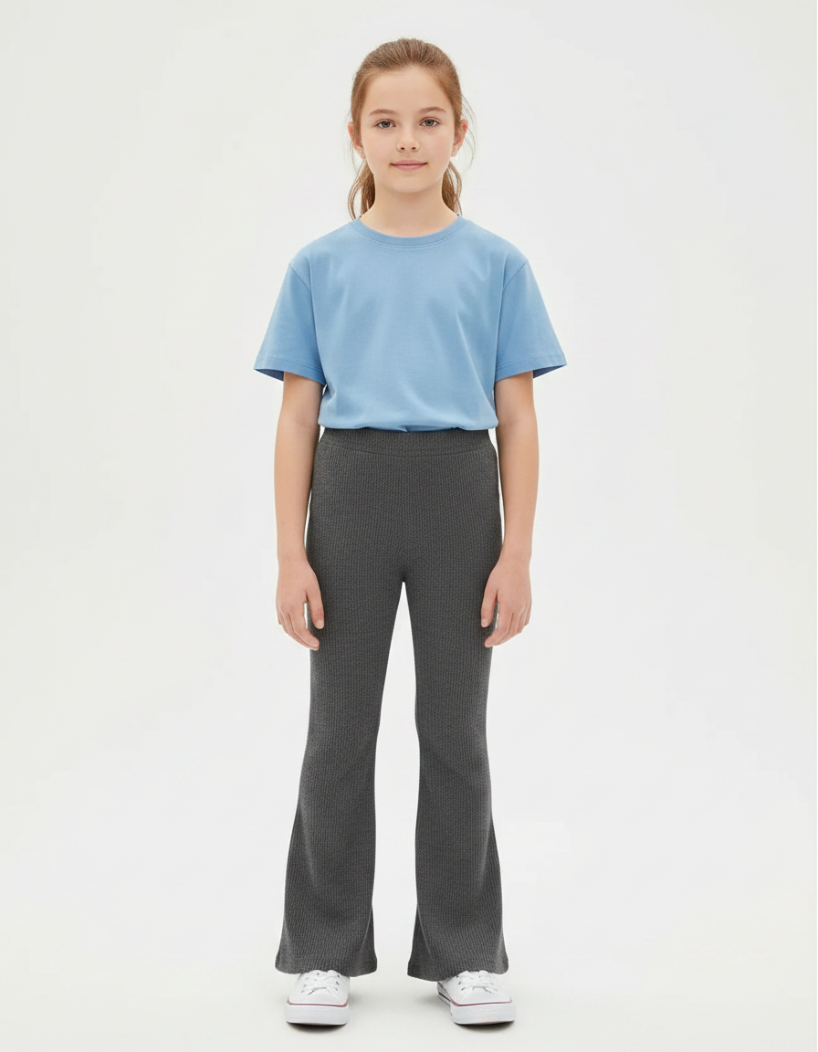 Pantalon Gris Côtelé Évasé Confortable Enfant - Cordé