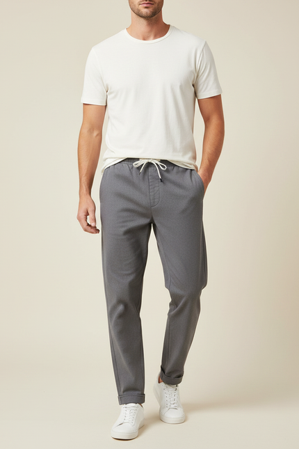 Pantalon Gris Droit Cordon Décontracté Homme - Polyester