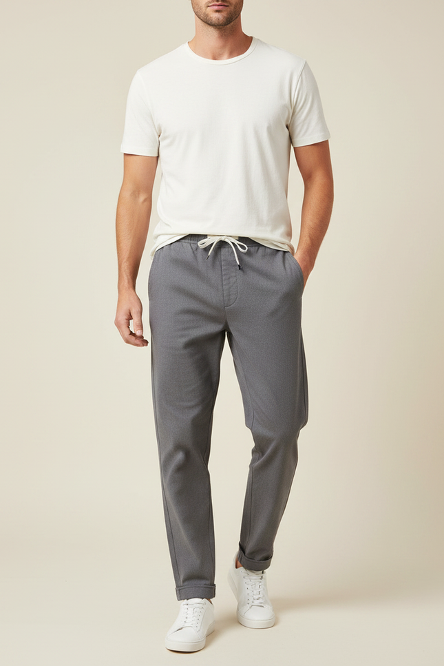 Pantalon Gris Droit Cordon Décontracté Homme - Polyester