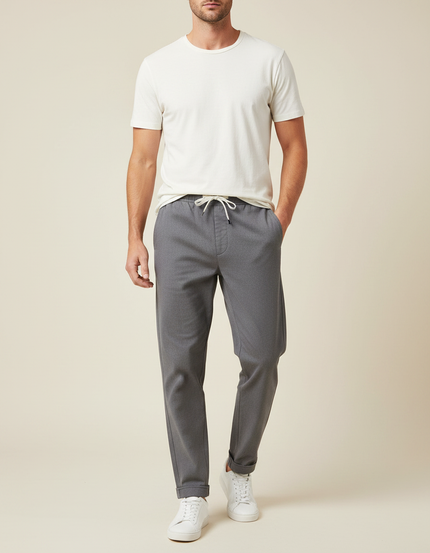 Pantalon Gris Droit Cordon Décontracté Homme - Polyester
