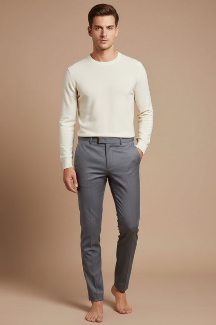 Pantalon Gris Ajusté Élégant Décontracté Homme - Laine