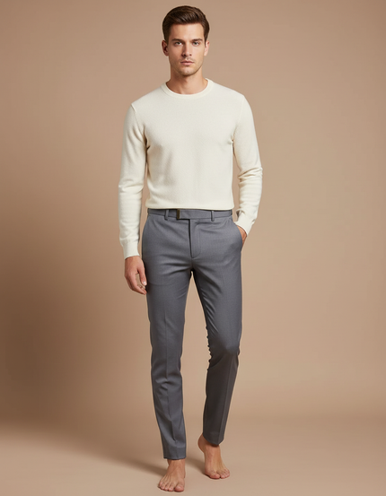 Pantalon Gris Ajusté Élégant Décontracté Homme - Laine