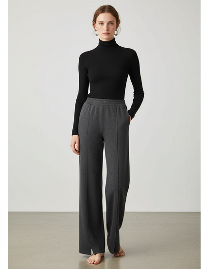 Pantalon Gris Droit Ample Taille Haute Confortable - Molleton