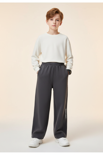 Pantalon Gris Garçon Ample Décontracté Sport Coton - Molleton