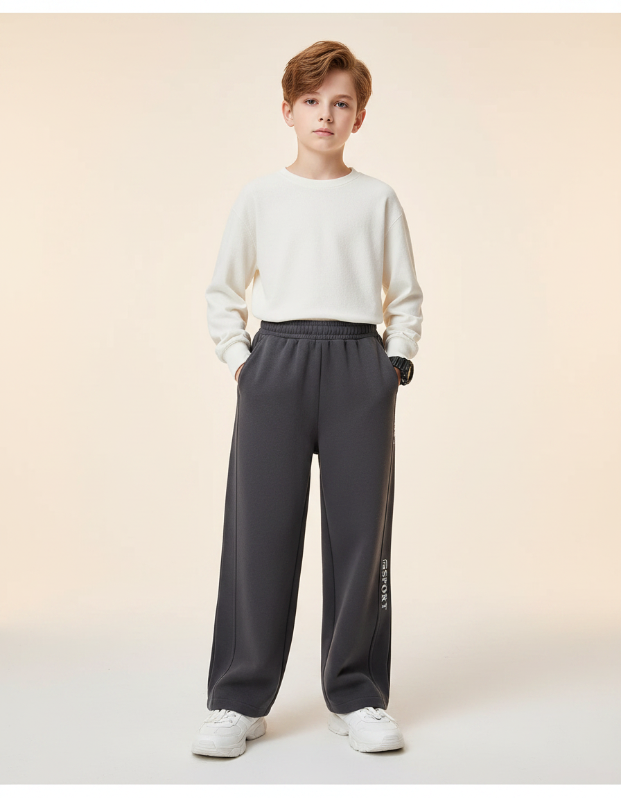 Pantalon Gris Garçon Ample Décontracté Sport Coton - Molleton