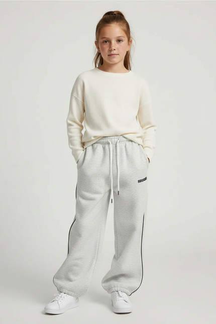 Pantalon Gris Ample Sport Décontracté Rayures - Molleton