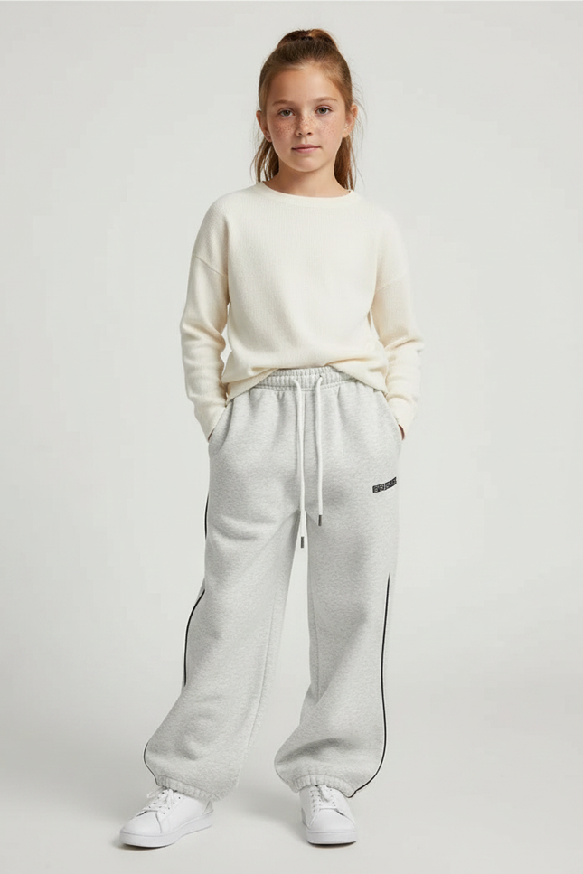 Pantalon Gris Ample Sport Décontracté Rayures - Molleton