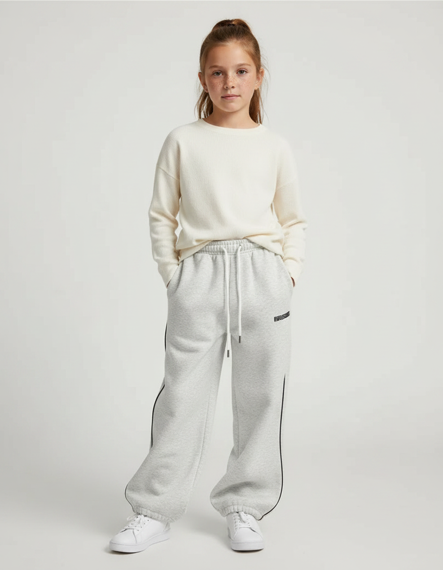 Pantalon Gris Ample Sport Décontracté Rayures - Molleton