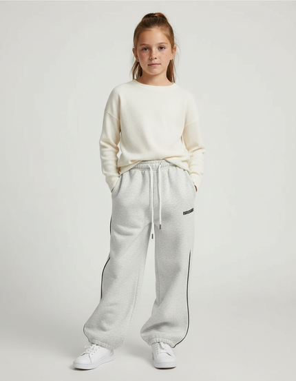Pantalon Gris Ample Sport Décontracté Rayures - Molleton