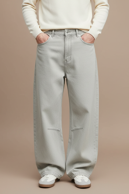 Pantalon Gris Large Coton Décontracté Homme Style Cargo - Jean