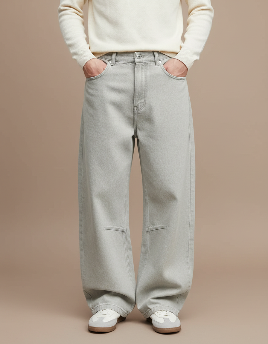 Pantalon Gris Large Coton Décontracté Homme Style Cargo - Jean