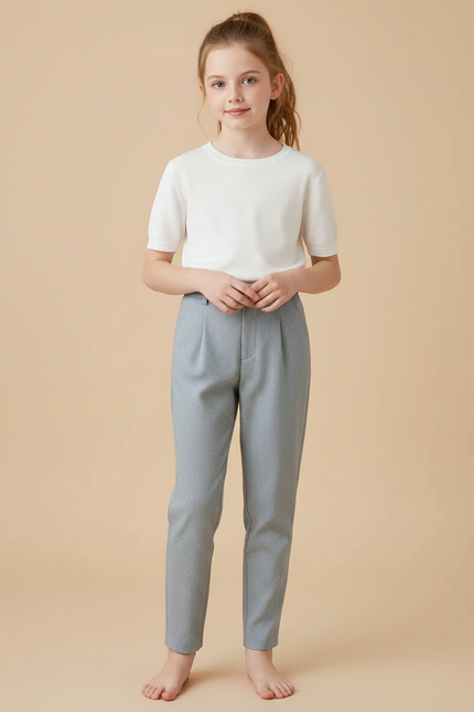 Pantalon Gris Droit Laine Décontracté Élégant Fille