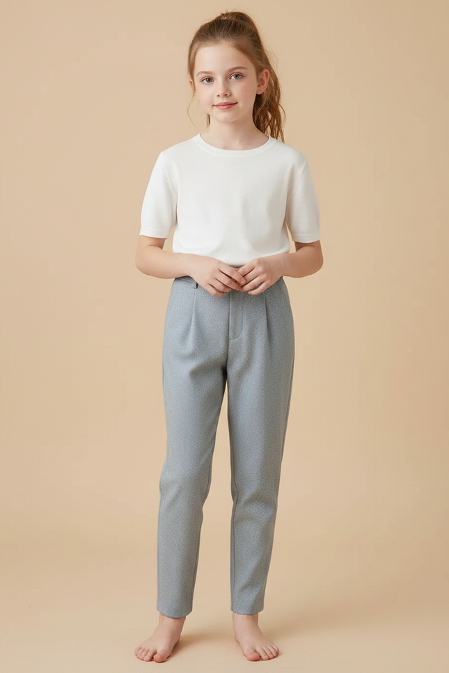 Pantalon Gris Droit Laine Décontracté Élégant Fille