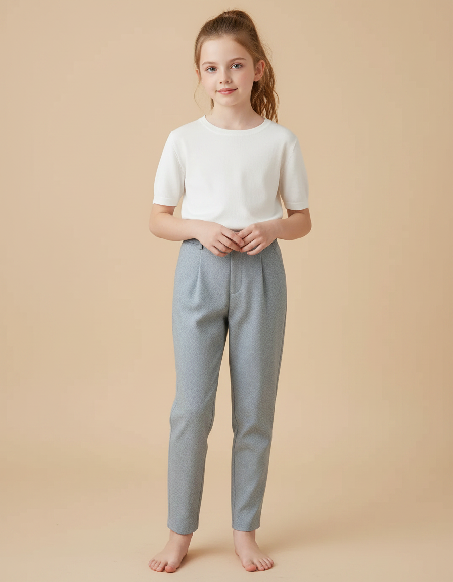 Pantalon Gris Droit Laine Décontracté Élégant Fille