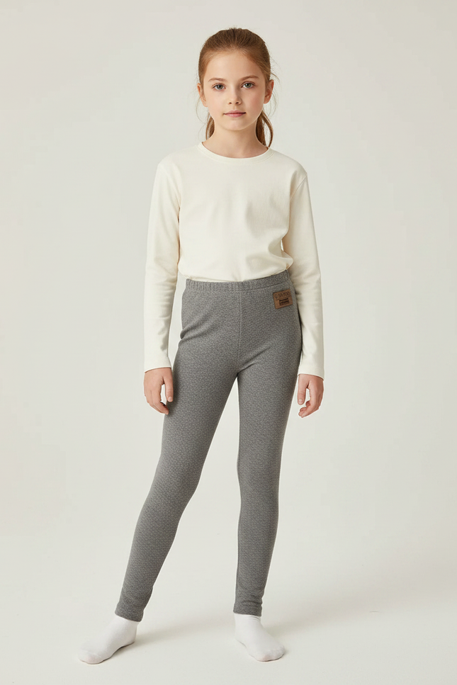 Pantalon Gris Fille Coton Motif Discret Slim - Maille